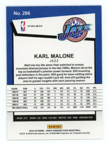 Karl Malone 2019-20 Hoops Premium Stock Green #286 Utah Jazz Basketball Card NM-MT