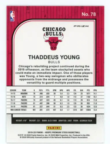 Thaddeus Young Chicago Bulls card from 2019-20 Hoops Premium Stock Green #78 NM-MT