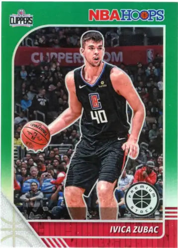 Ivica Zubac basketball card from 2019-20 Hoops Premium Stock Green NBA Los Angeles Clippers