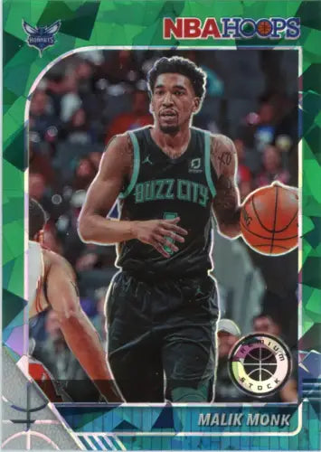 Malik Monk basketball card from 2019-20 Hoops Premium Stock Green Cracked Ice