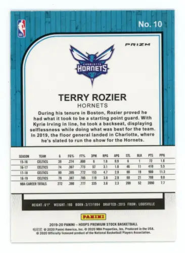 Terry Rozier basketball card from 2019-20 Hoops Premium Stock Purple Disco set