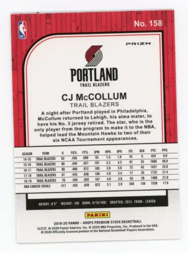 CJ McCollum 2019-20 Hoops Premium Stock Purple Disco basketball card NM-MT