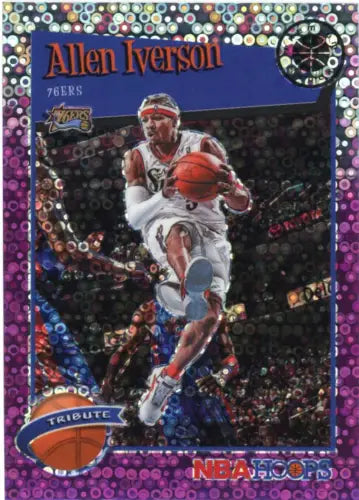 Allen Iverson 2019-20 Hoops Premium Stock Purple Disco NBA Card for collectors