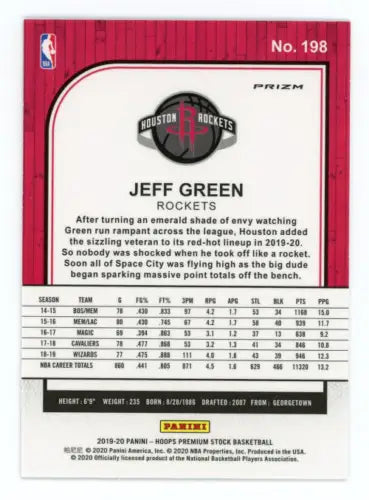 Jeff Green basketball card from 2019-20 Hoops Premium Stock featuring Houston Rockets