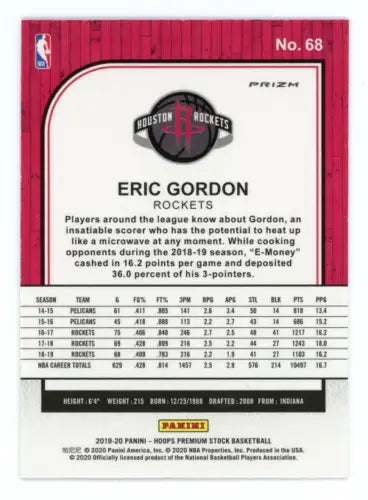 Eric Gordon 2019-20 Hoops Premium Stock Silver Card NM-MT Houston Rockets