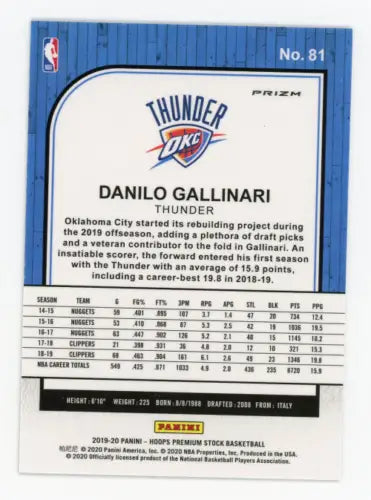 Danilo Gallinari 2019-20 Hoops Premium Stock Silver OKC Thunder Basketball Card NM-MT