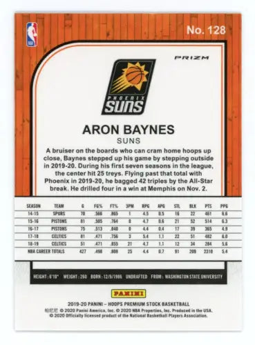 Aron Baynes 2019-20 Hoops Premium Stock Silver Laser basketball card Phoenix Suns