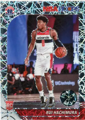 Rui Hachimura basketball card from 2019-20 Hoops Premium Stock Silver Laser Rookie