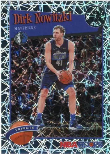 Basketball trading card of Dirk Nowitzki in dark blue Mavericks uniform, Hoops Premium Stock