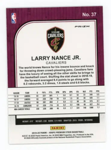 Larry Nance Jr. 2019-20 Hoops Premium Stock Silver Laser Cavaliers Basketball Card