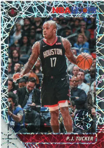 P.J. Tucker basketball card from 2019-20 Hoops Premium Stock Silver Laser featuring Houston Rockets