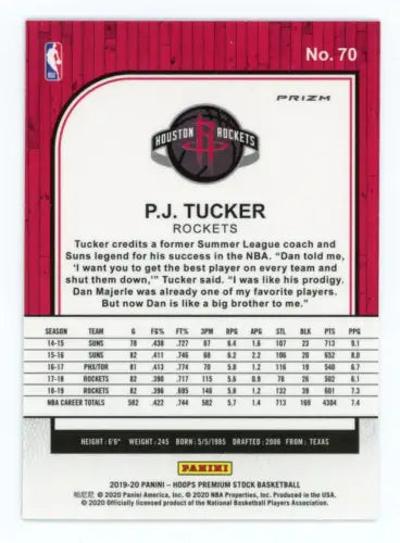 P.J. Tucker 2019-20 Hoops Premium Stock Silver Laser basketball card NM-MT