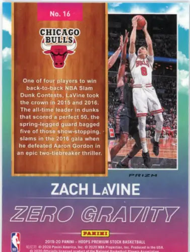 Zach LaVine basketball card from 2019-20 Hoops Premium Stock Zero Gravity Blue