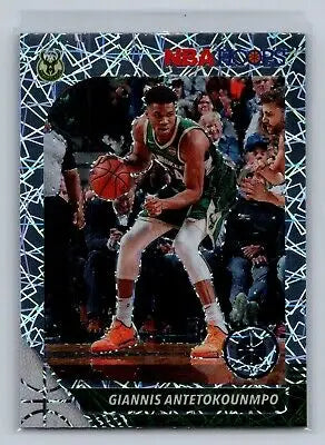 Giannis Antetokounmpo basketball card from 2019-20 Hoops PS #102 Laser Prizm