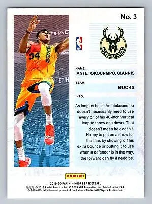 Giannis Antetokounmpo basketball card from 2019-20 Hoops Winter Frequent Flyers set