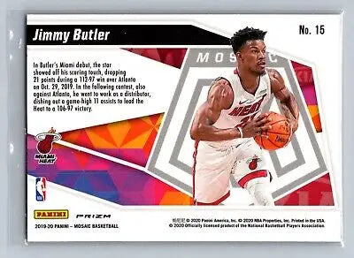 Jimmy Butler basketball card from 2019-20 Mosaic #15 Give and Go Prizm for sale