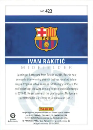 Ivan Rakitic 2019-20 Panini Blue #422 FC Barcelona Soccer Card NM-MT