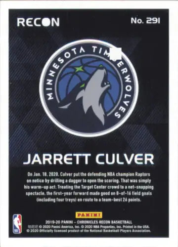 Jarrett Culver 2019-20 Panini Chronicles Rookie Card Timberwolves NM-MT