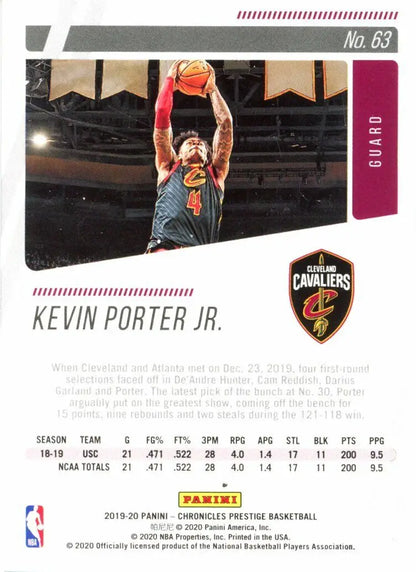 Prestige Kevin Porter Jr rookie card from 2019-20 Panini Chronicles Cleveland Cavaliers