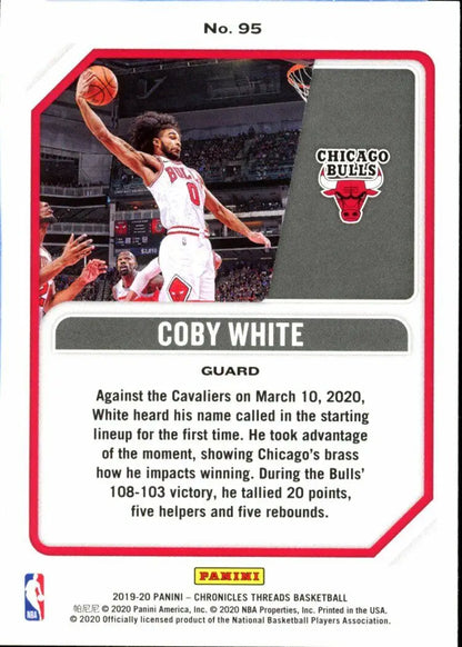 Coby White Rookie basketball card from 2019-20 Panini Chronicles Threads collection