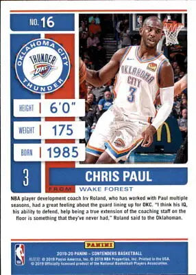 Chris Paul 2019-20 Panini Contenders NBA Card from Oklahoma City Thunder NM-MT condition