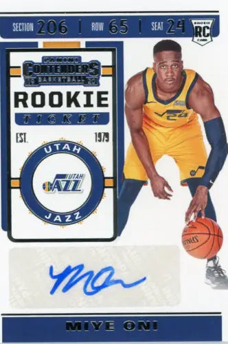 Signed Miye Oni rookie card from 2019-20 Panini Contenders for Utah Jazz collectors