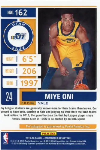 2019-20 Panini Contenders Miye Oni Rookie Auto basketball card for Utah Jazz