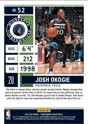 2019-20 Panini Contenders #52 Josh Okogie Minnesota Timberwolves NBA trading card NM-MT