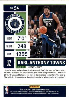 Karl-Anthony Towns 2019-20 Panini Contenders Minnesota Timberwolves Basketball Card