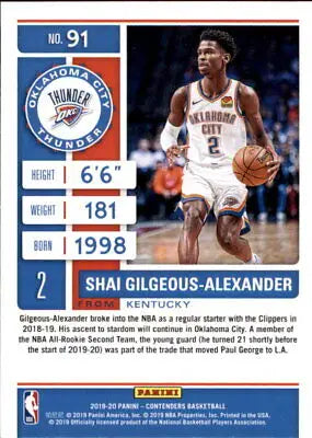 2019-20 Panini Contenders Shai Gilgeous-Alexander Oklahoma City Thunder trading card