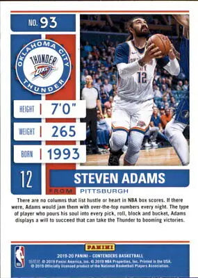 2019-20 Panini Contenders Steven Adams Oklahoma City Thunder NBA trading card NM-MT