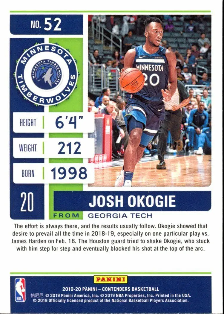 Basketball trading card of Panini Contenders Josh Okogie from the Minnesota Timberwolves