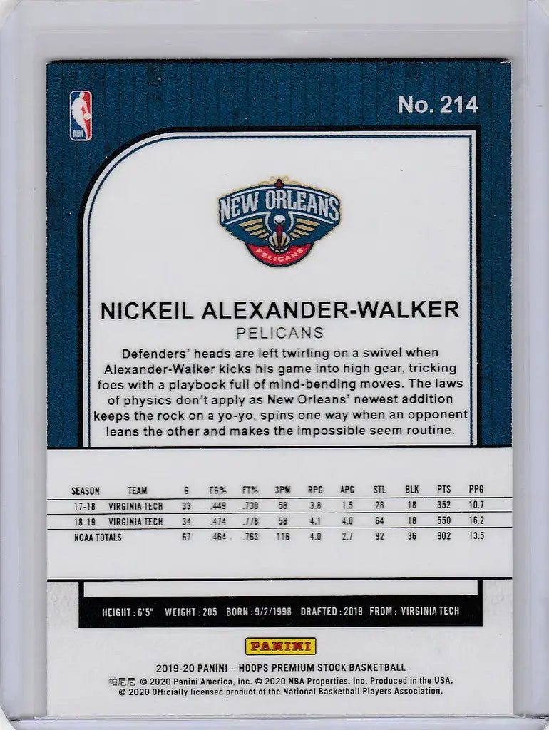 Basketball trading card of Nickeil Alexander-Walker from Panini Hoops Premium Stock