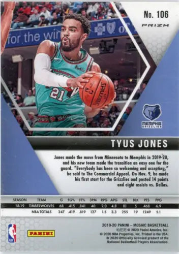 Tyus Jones 2019-20 Panini Mosaic Mosaic basketball card for Memphis Grizzlies