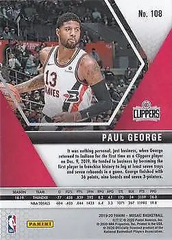 2019-20 Panini Mosaic Paul George Los Angeles Clippers NBA Basketball Card NM-MT