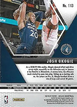 2019-20 Panini Mosaic #113 Josh Okogie Minnesota Timberwolves Basketball Trading Card