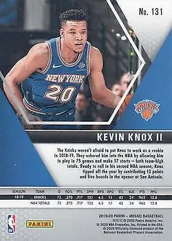 Kevin Knox II basketball card from 2019-20 Panini Mosaic featuring New York Knicks