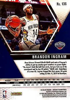 2019-20 Panini Mosaic Brandon Ingram New Orleans Pelicans basketball trading card