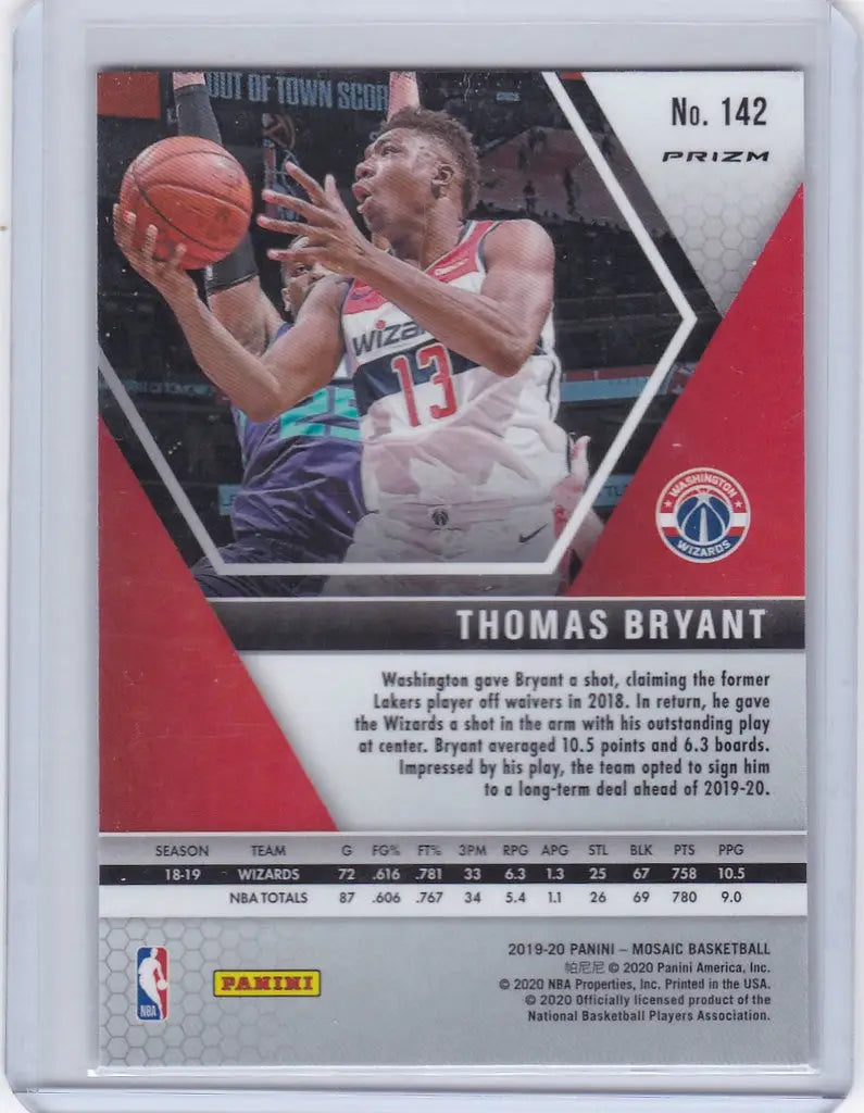 Basketball trading card of Thomas Bryant in action, 2019-20 Panini Mosaic, Washington Wizards