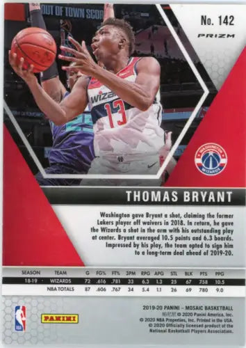 Thomas Bryant 2019-20 Panini Mosaic card featuring Washington Wizards details