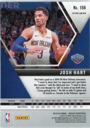 Josh Hart 2019-20 Panini Mosaic basketball card for New Orleans Pelicans fans