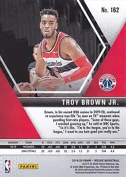 2019-20 Panini Mosaic Troy Brown Jr. basketball card featuring Washington Wizards