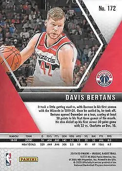 Davis Bertans 2019-20 Panini Mosaic #172 basketball card Washington Wizards collectible