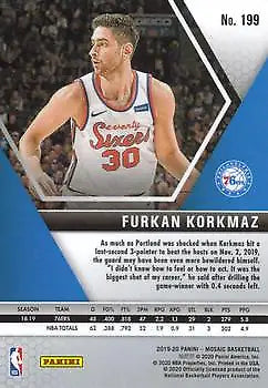 Furkan Korkmaz 2019-20 Panini Mosaic #199 Basketball Card for Philadelphia 76ers