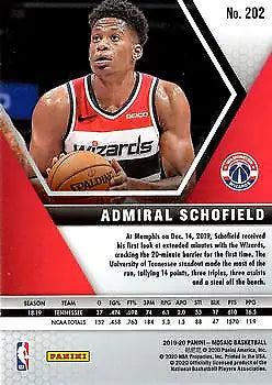 2019-20 Panini Mosaic Admiral Schofield Rookie card from Washington Wizards NBA