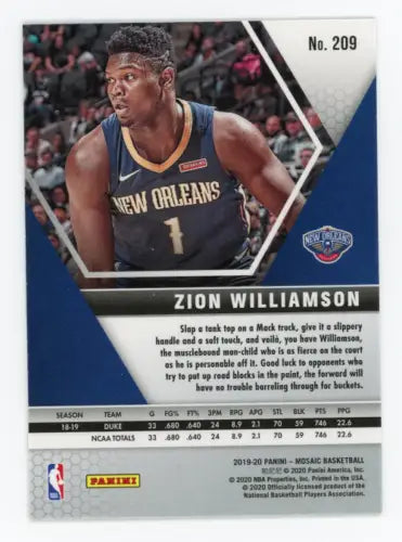 Zion Williamson 2019-20 Panini Mosaic Rookie Card New Orleans Pelicans NM-MT