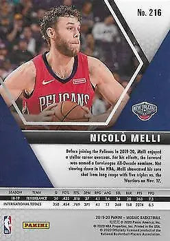 Nicolo Melli basketball card from 2019-20 Panini Mosaic featuring New Orleans Pelicans