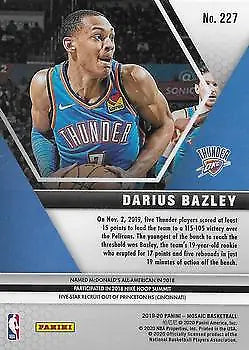 Darius Bazley rookie card from 2019-20 Panini Mosaic for Oklahoma City Thunder