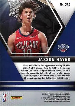 Jaxson Hayes 2019-20 Panini Mosaic rookie debut basketball card New Orleans Pelicans NM-MT