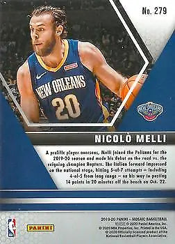 2019-20 Panini Mosaic Nicolo Melli Rookie Debut basketball trading card New Orleans Pelicans